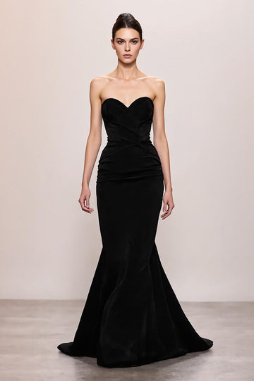 Black Velvet Mermaid Sweetheart Long Formal Dress